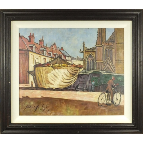 2380 - French impressionist oil onto board view of Dieppe, bearing an indistinct signature, mounted and fra... 