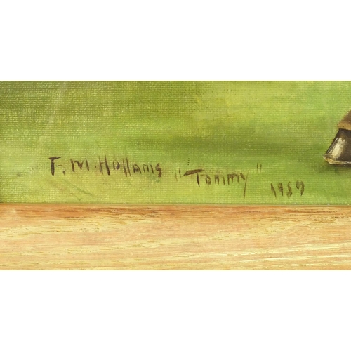 2270 - Oil onto canvas view of a race horse 'Tommy', bearing a signature F M Holland, framed, 44cm x 34cm e... 