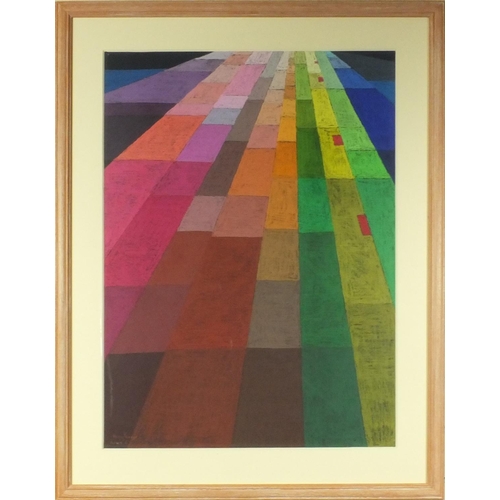 2094 - A Pettit - Pastel abstract composition titled 'Flight II', mounted and contemporary framed, 75cm x 5... 
