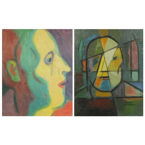 2251 - Morris Weidman - Two oil onto board studies of abstract  faces, both mounted and  contemporary frame... 