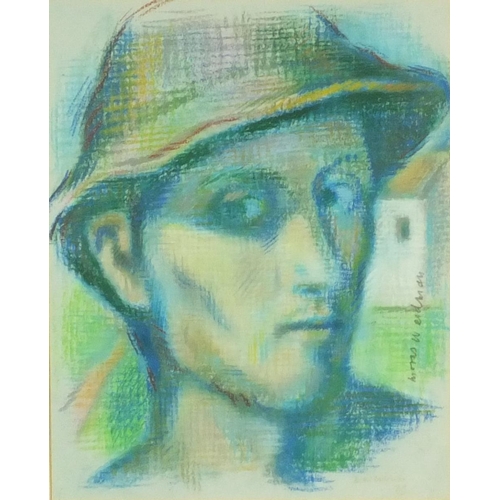 2218 - Morris Weidman - Two pastel studies of men, one wearing a hat, both mounted and contemporary framed,... 