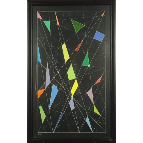 2379 - A Pettit - Abstract gouache on scraperboard titled 'Dancing Shapes', contemporary framed, 49cm x 30c... 