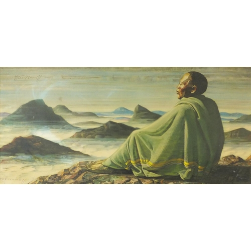 2154 - Vintage Tretchikoff print of a seated Oriental man before mountains, contemporary framed, 91cm x 45c... 