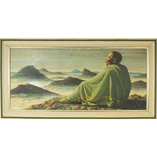 2154 - Vintage Tretchikoff print of a seated Oriental man before mountains, contemporary framed, 91cm x 45c... 