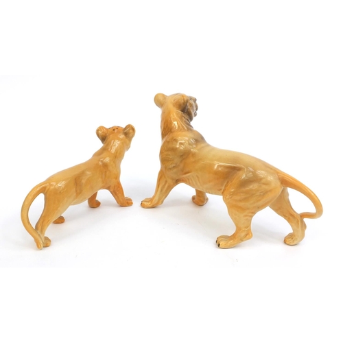 2115 - Two Beswick lionesses both with factory marks to the base, the tallest 14cm high