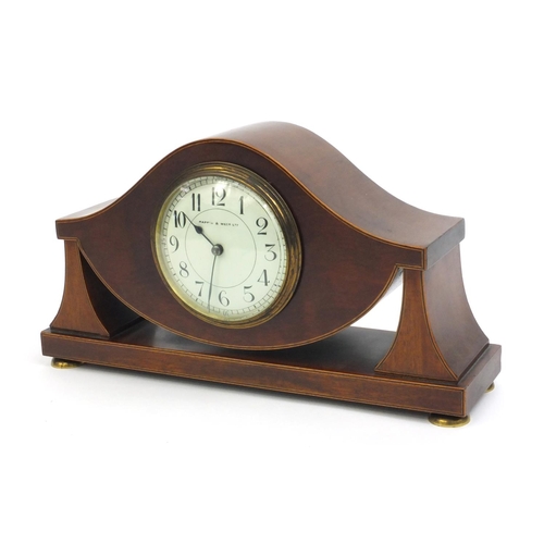 2328 - Mappin & Webb inlaid mahogany mantel clock, 15.5cm high