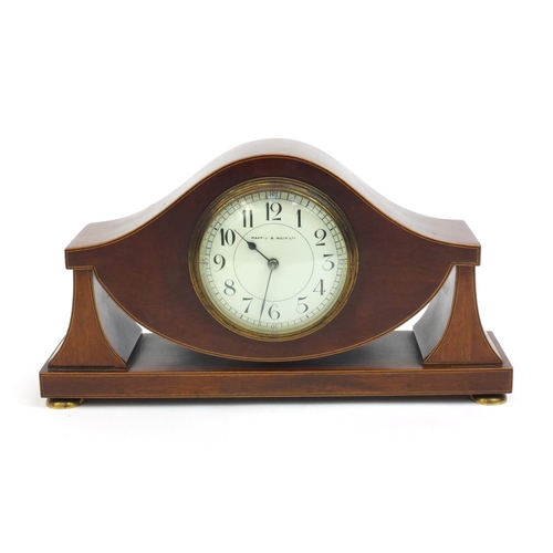 2328 - Mappin & Webb inlaid mahogany mantel clock, 15.5cm high