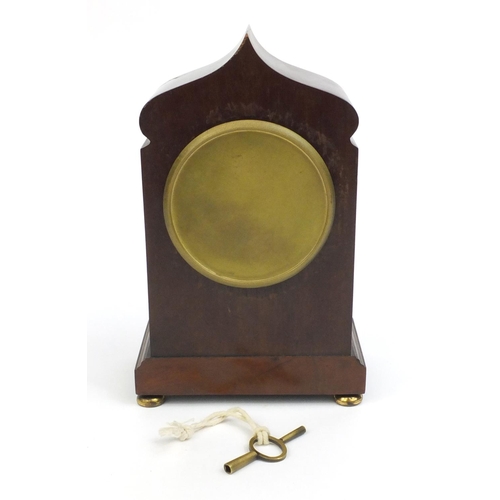 2326 - Art Nouveau inlaid mahogany mantel clock with enamel dial, 22cm high