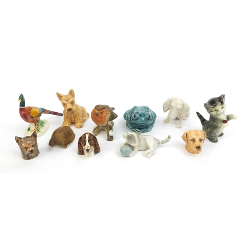 2139 - Group of miniature china animals including Goebel bird, Goebal cats, Staffordshire dog heads etc, th... 