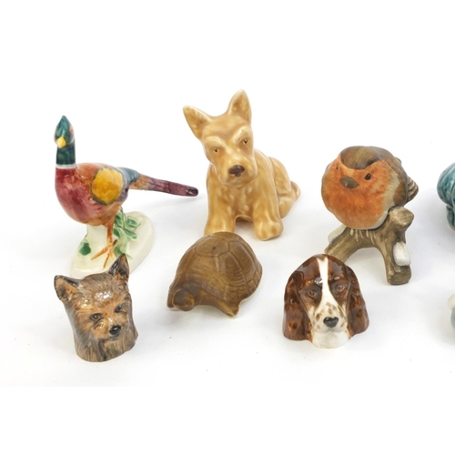 2139 - Group of miniature china animals including Goebel bird, Goebal cats, Staffordshire dog heads etc, th... 