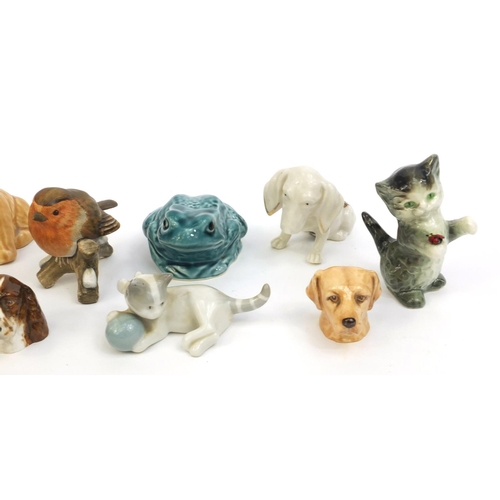 2139 - Group of miniature china animals including Goebel bird, Goebal cats, Staffordshire dog heads etc, th... 