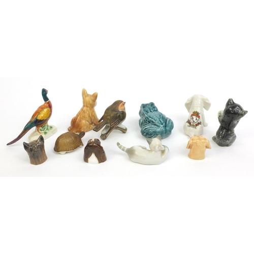 2139 - Group of miniature china animals including Goebel bird, Goebal cats, Staffordshire dog heads etc, th... 