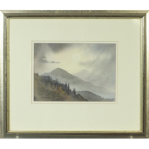 2346 - David Bellamy - Watercolour view titled 'Autumn Mist on the Malvern Hills', mounted and contemporary... 