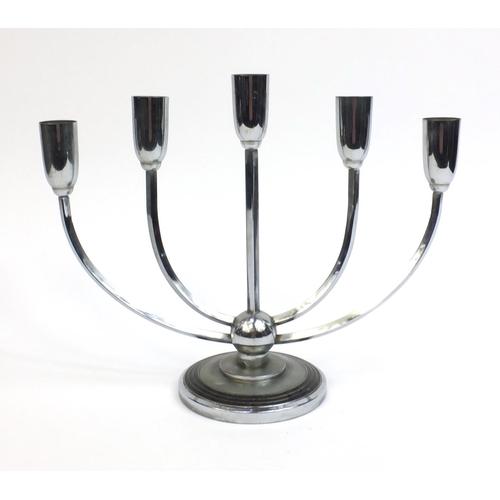 2238 - Art Deco chrome five branch candlestick, 25cm high