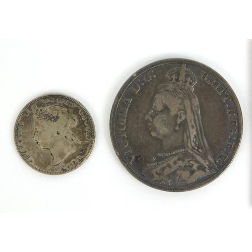 2389 - Group of American and British coinage, including an 1889 crown and a 1921 one dollar