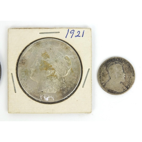 2389 - Group of American and British coinage, including an 1889 crown and a 1921 one dollar