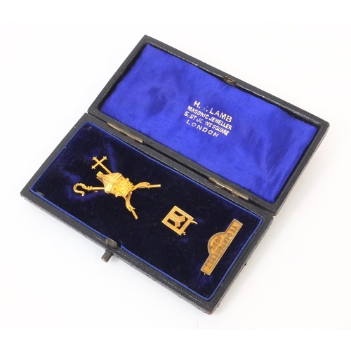 2438 - 18ct unmarked gold medal ribbon decoration with religious interest and 18ct gold Canterbury 1635 bar... 