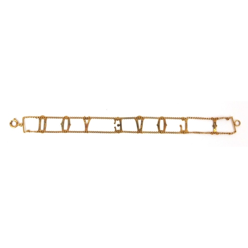 2457 - 9ct gold 'I Love You' bracelet, 16cm long, approximate weight 4.4g