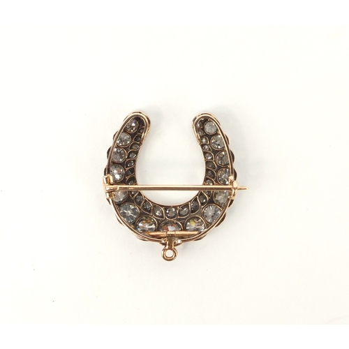 806 - Good quality 14ct gold old Europeon cut diamond horseshoe brooch/pendant, 3cm high, approximate weig... 