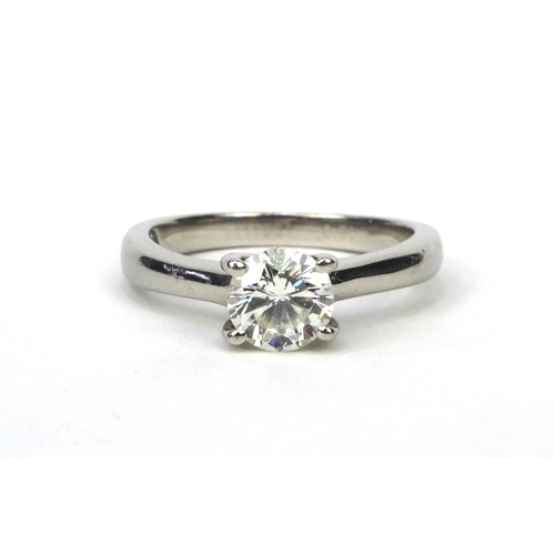 811 - LEO platinium modern round brilliant cut diamond solitaire ring, stamped 0.9 to the band, numbered 1... 