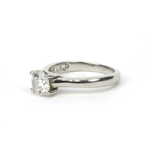 811 - LEO platinium modern round brilliant cut diamond solitaire ring, stamped 0.9 to the band, numbered 1... 