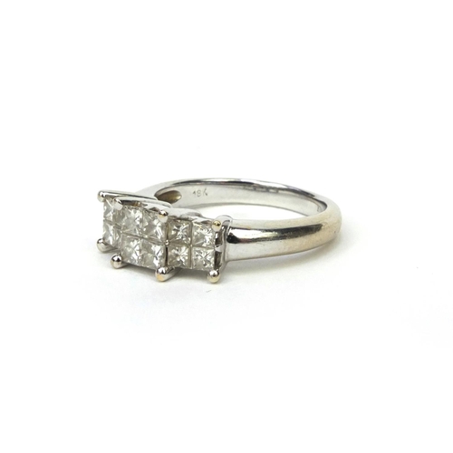 833 - 18ct white gold princess cut diamond ring, the band stamp 1.0, size N, approximate weight 6.0g