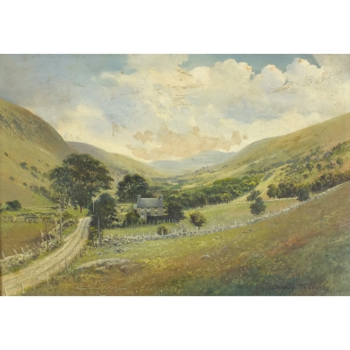 973 - Douglas Falconer - Oil onto board landscape view of Cwmberwyn pass, Tregaron mountain road, Wales, g... 