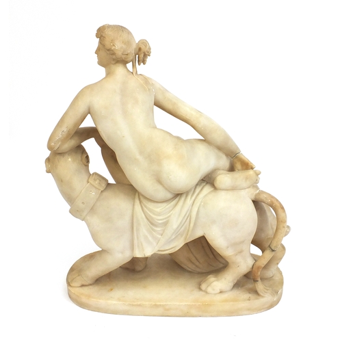 32A - 19th century carved marble figure of Una and the Lion from Spencer's Faerie Queene, 40cm high