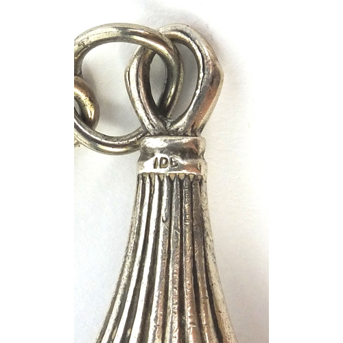 844 - Silver hard stone fob on a silver chain, approximate weight 46.0g