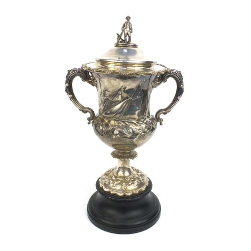 743 - Victorian silver Thames barge trophy, awarded to Captain John Beard of the British Oak on June 27th ... 