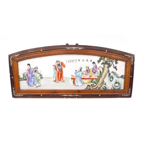 2236A - Chinese porcelain panel hand painted in the famille rose palette with elders and children eating, ha... 