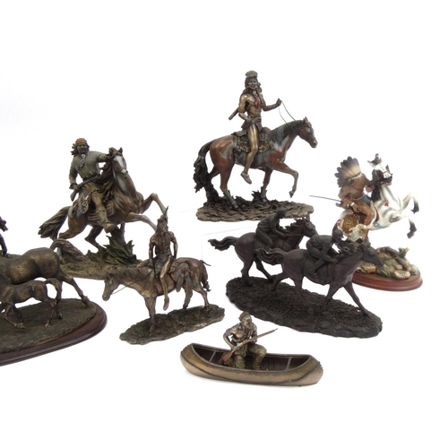 2210 - Collection of decorative figures including Indians on horsebacks and polo players, the tallest 29cm ... 