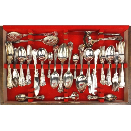 2211 - Oak canteen of Webber & Hill kings pattern silver plated cutlery, the canteen 59cm wide