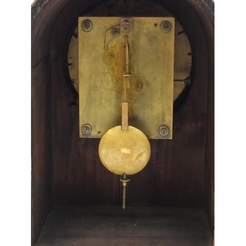 2329 - Walnut mantle clock with bevelled glass and pendulum, the movement marked W & H Sch, 28cm high