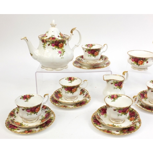 2232 - Royal Albert old country roses six piece tea service, comprising teapot, milk jug, sugar bowl, six t... 