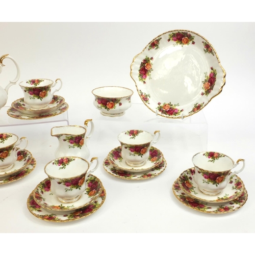 2232 - Royal Albert old country roses six piece tea service, comprising teapot, milk jug, sugar bowl, six t... 