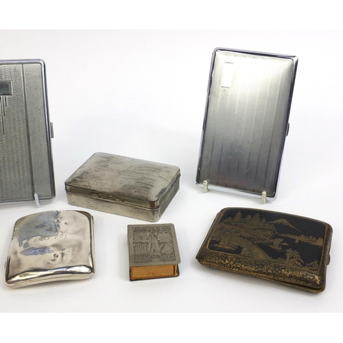 2352 - Group of cigarette cases, matchbox holders, stamp case and a bowl including a silver example and a J... 