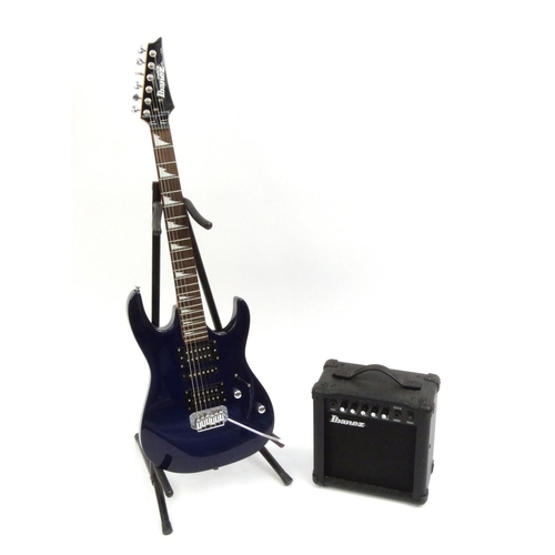 2073 - Ibanez six string electric guitar, together with an Ibanez GTA10 amplifier, guitar No. GRX70DXJE-JB ... 