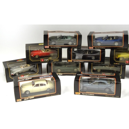 2284 - Collection of boxed Burago and Maisto 1:18 scale die cast model Jaguars