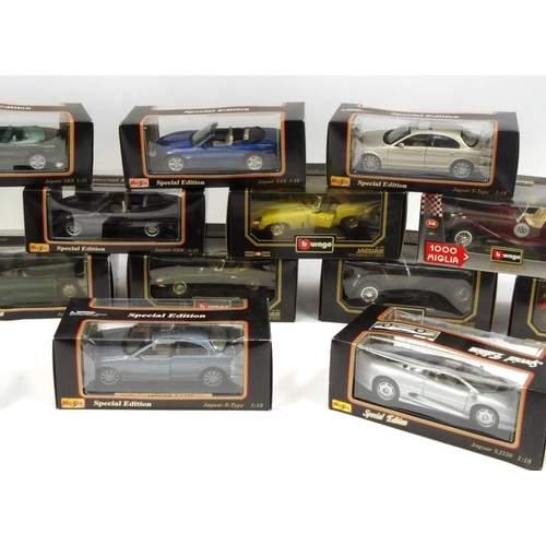 2284 - Collection of boxed Burago and Maisto 1:18 scale die cast model Jaguars