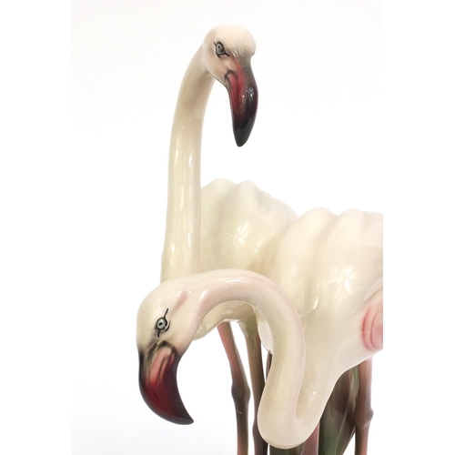 2204 - Keramos hand painted flamingo group, factory marks to the base, 31cm high