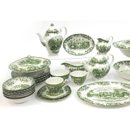 2265 - Collection of Johnson Bros coaching scenes pattern Tea/Dinnerware, including tea pot, coffee pot, tr... 