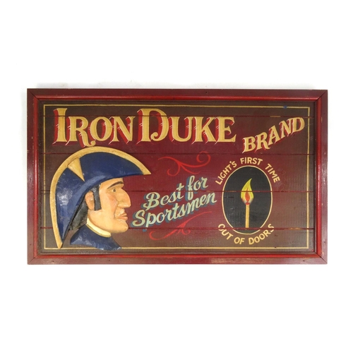 2242 - Iron Duke Brand wooden advertising wall plaque, 54cm x 91cm