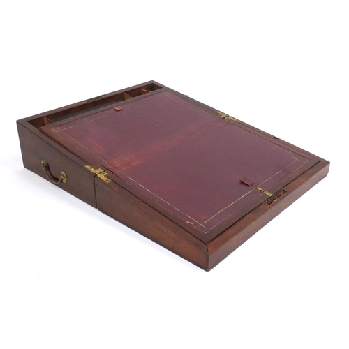 2231 - Victorian mahogany writing slope with tooled leather insert, together with a brass bound burr walnut... 