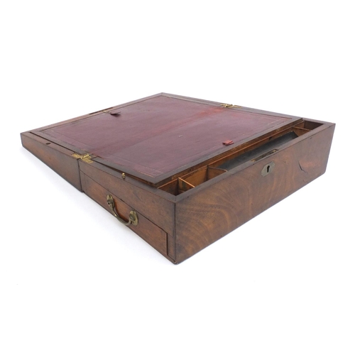 2231 - Victorian mahogany writing slope with tooled leather insert, together with a brass bound burr walnut... 