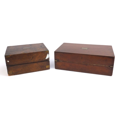 2231 - Victorian mahogany writing slope with tooled leather insert, together with a brass bound burr walnut... 