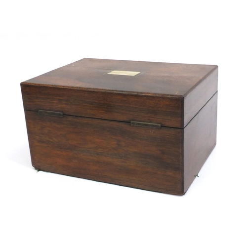 2177 - Victorian rosewood toilet box with drawer and Mother of Pearl escutcheon, 18cm high x 30cm wide x 23... 