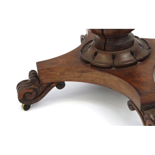 2007 - 19th century rosewood teapoy with carved scroll feet, 77cm high x 40cm wide x 34cm deep
