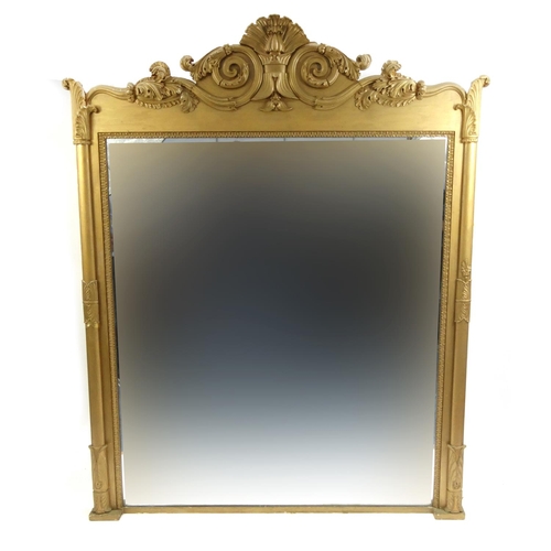 2004 - Large carved gilt wood mirror with shell and acanthus leaf  crest, 200cm high x 160cm wide