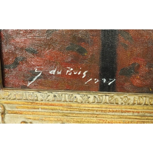 2377 - French impressionist oil onto board view of two ladies seated at a table, bearing an signature G Du ... 